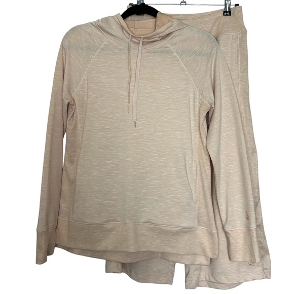 Cuddl Duds Size XS 2 Piece Slub Knit Hoodie And Capri Soft Peach Color Loungwear - Picture 1 of 9
